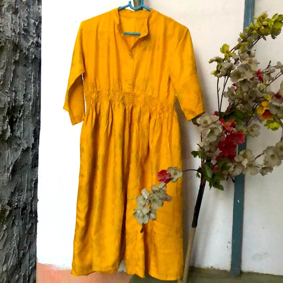 Other - Indian flower printed Anarkali Yellow Kurta